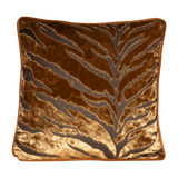 Decorative cushion with a large scale tiger stripe in bronze velvet