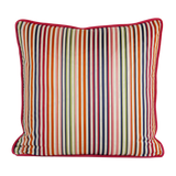 Decorative cushion in a multicoloured satin weave narrow stripe