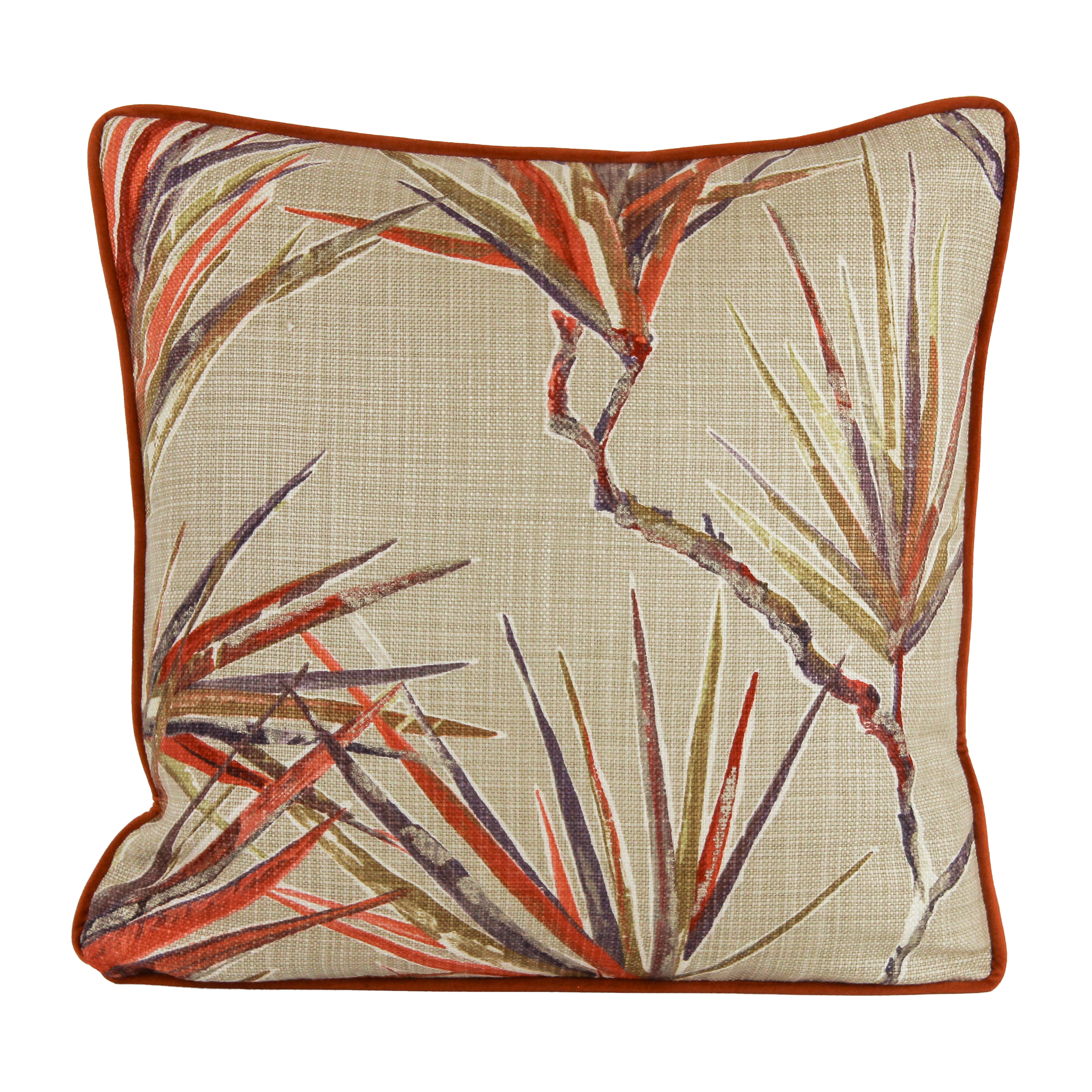 Decorative pillow with leaf pattern on a beige background