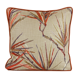 Decorative pillow with leaf pattern on a beige background