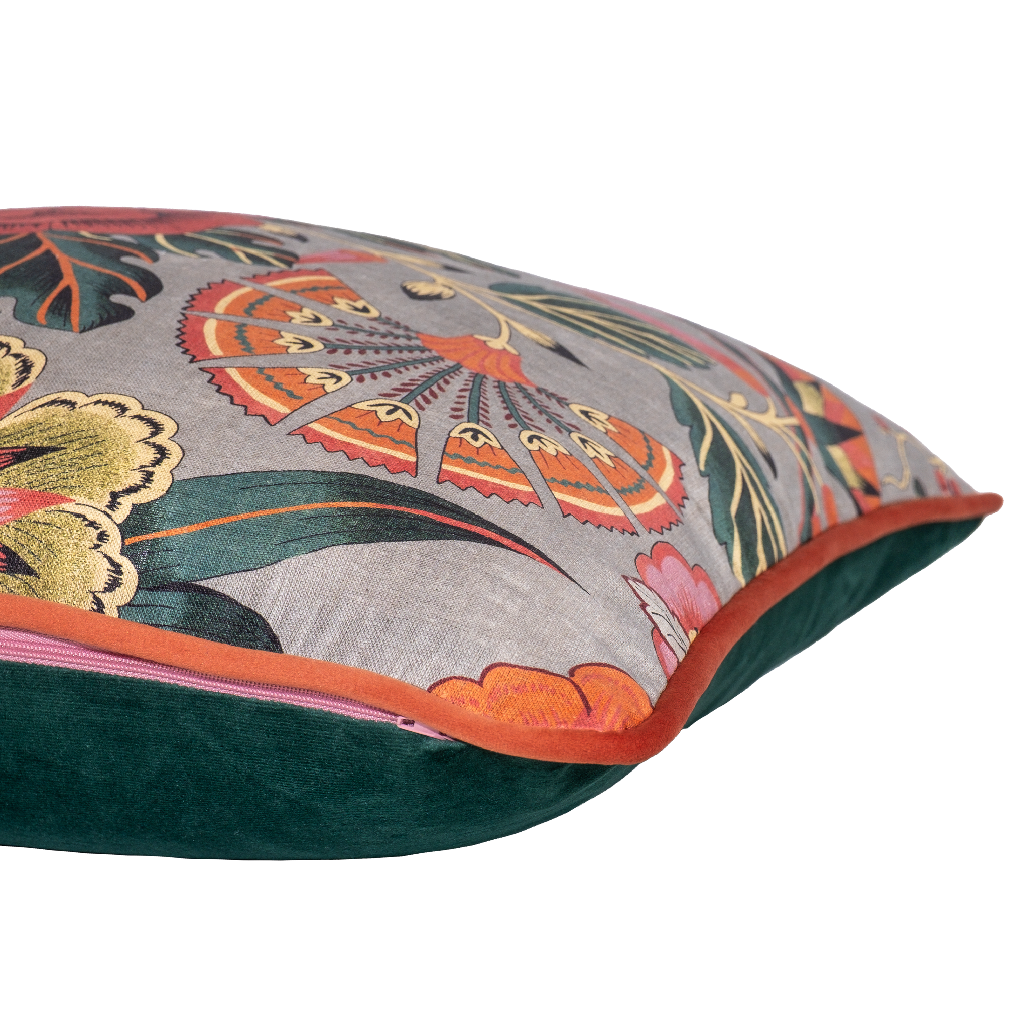 Decorative cushion with floral art nouveau design on a grey background