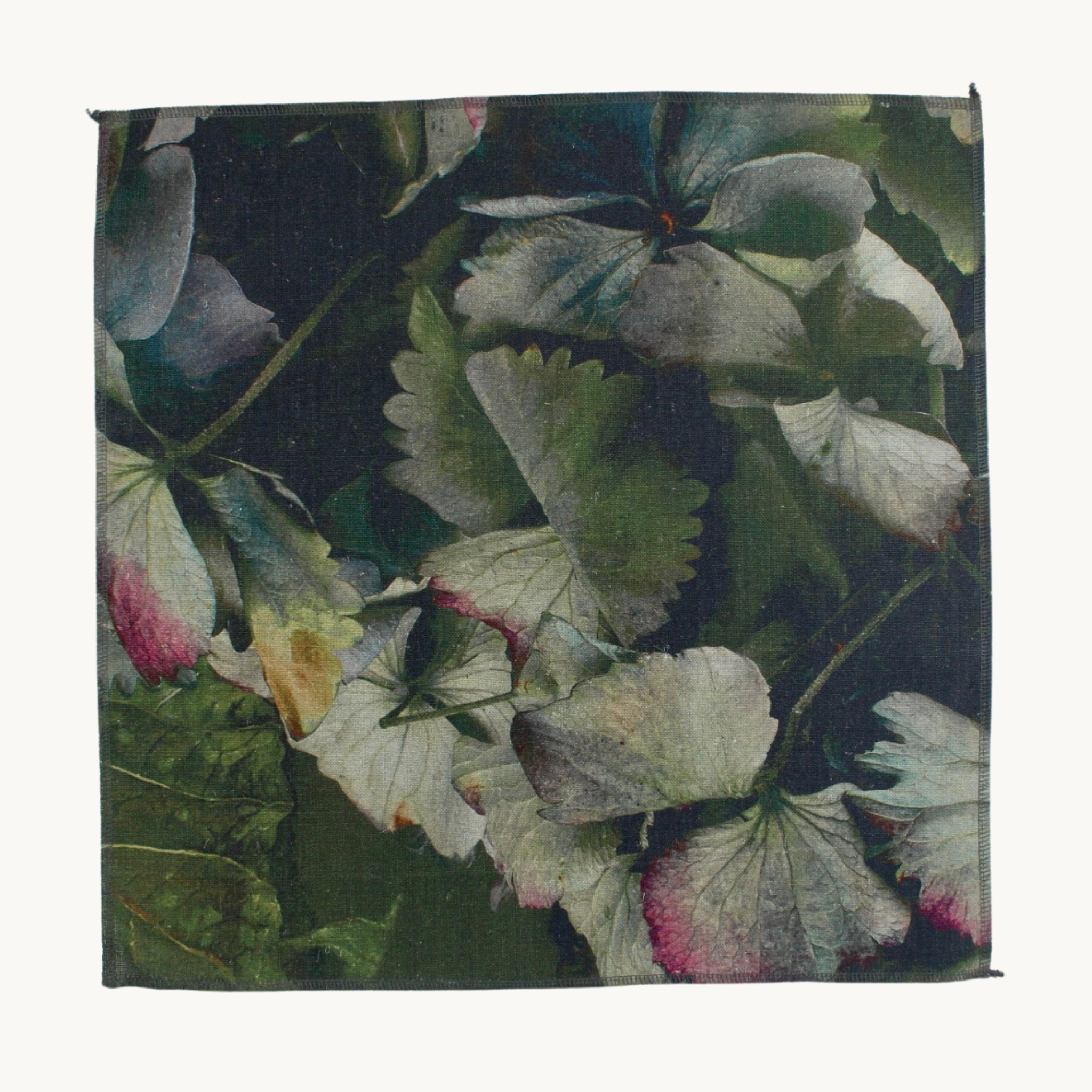 Photo of a cushion front with large scale extremely close up hydrangeas