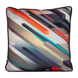 Decorative pillow with geometric striped pattern on a white background