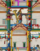 Colorful El Circo wallpaper by Mind the Gap, featuring vibrant circus scenes with performers, acrobats, and animals in a vintage, whimsical style