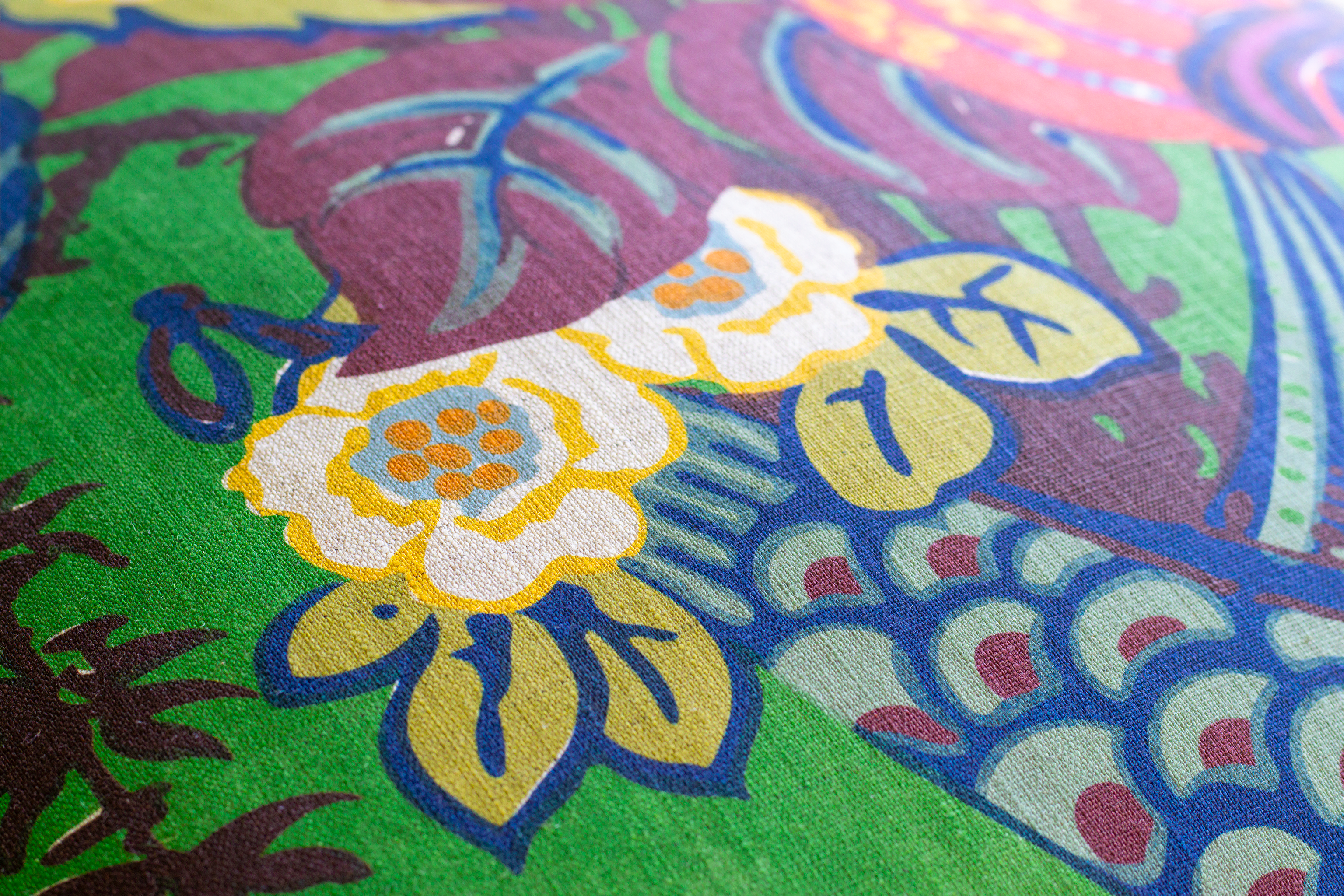 Colorful fabric with floral patterns and vibrant colors