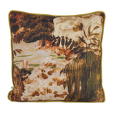 Cushion featuring an impressionist style painting of a forest scene