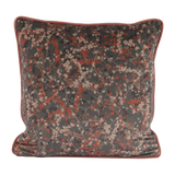 Velvet cushion with delicate leafy vines in mole and clay colours.