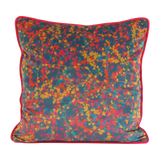Colourful velvet cushion with fine vine leaves all over