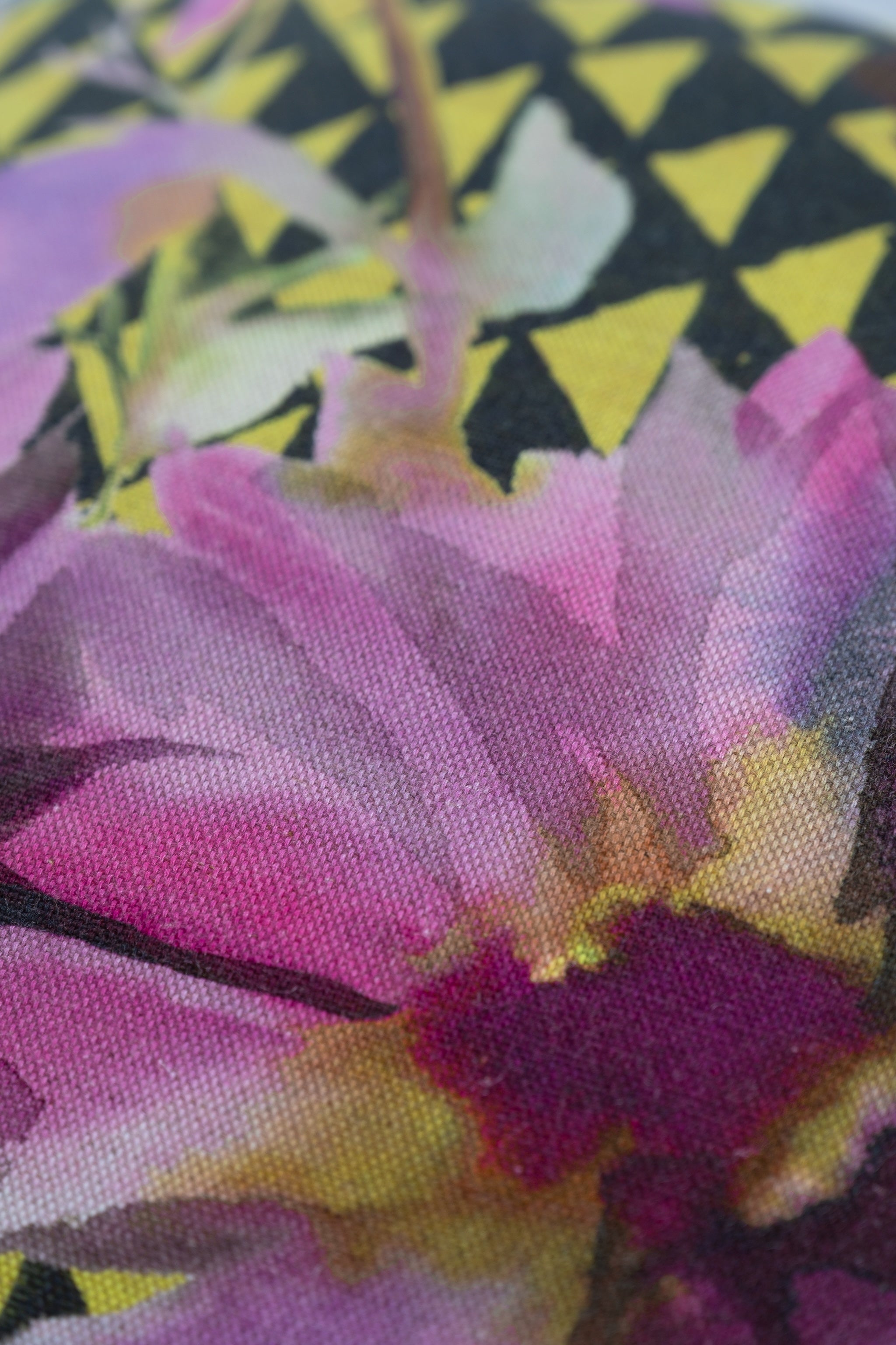 Close up of a colourful printed linen