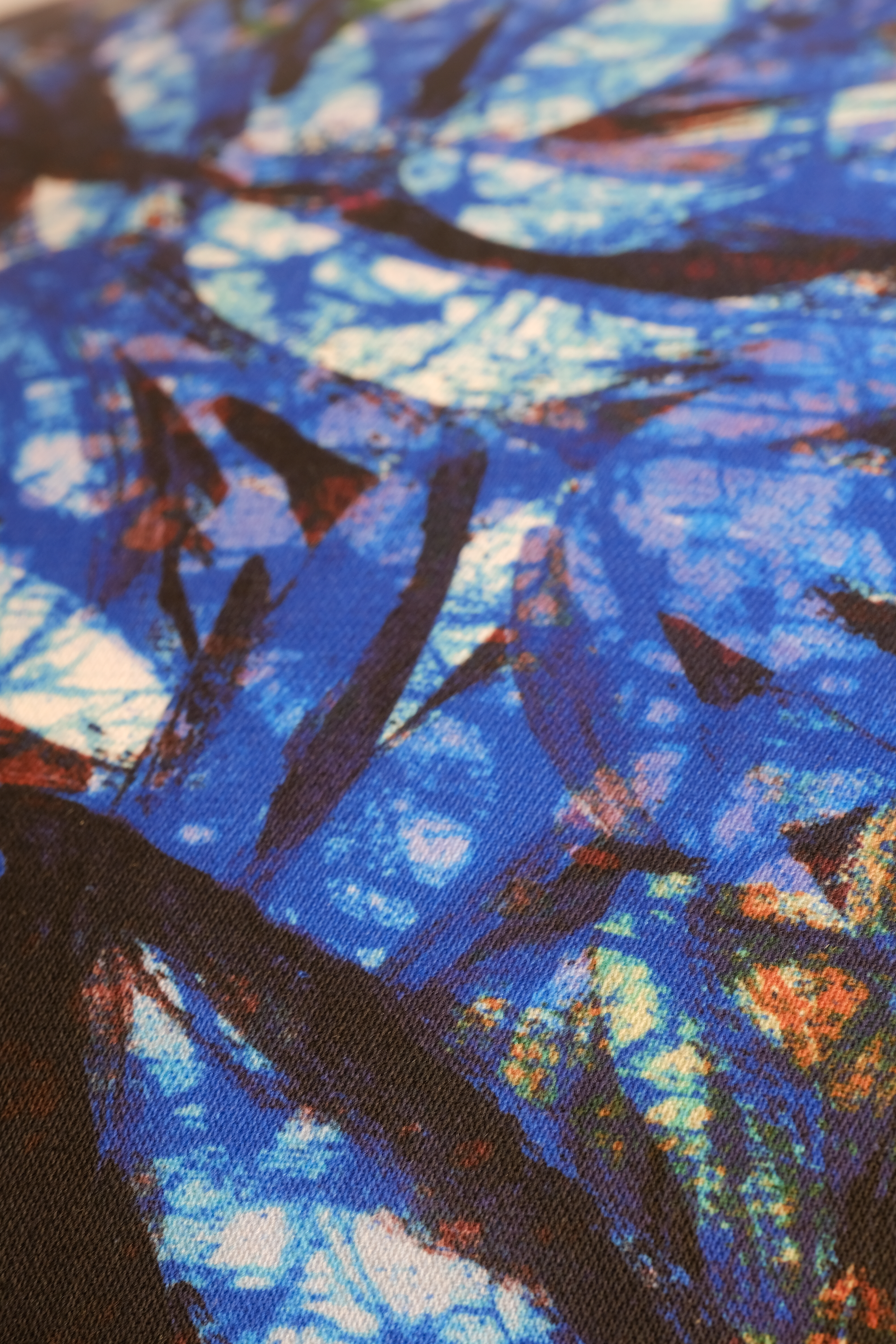 Abstract pattern with blue, black, and multicolor design