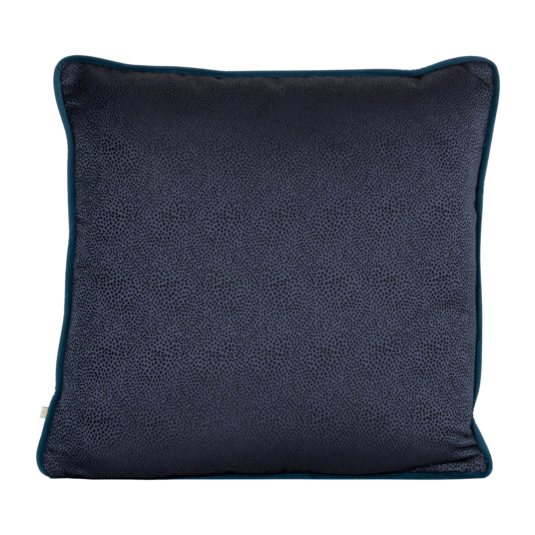 Deep blue textured cushion with a metallic sheen