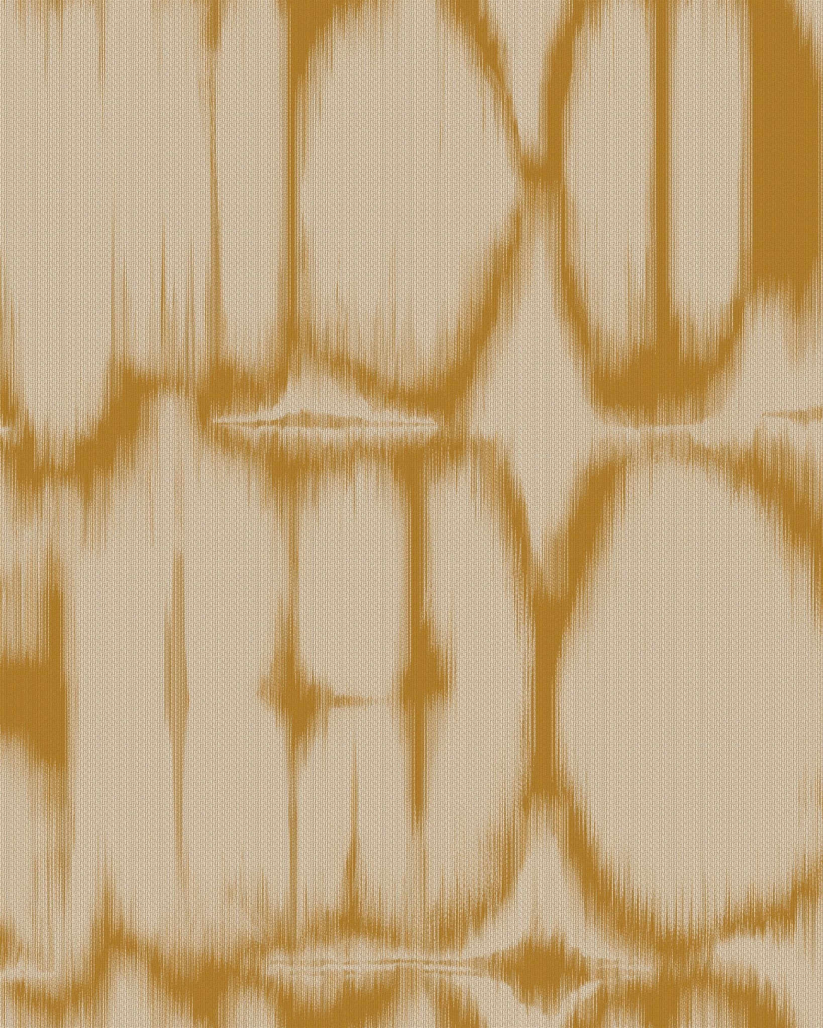 Golden ochre abstract ikat-inspired pattern with blurred organic circular forms