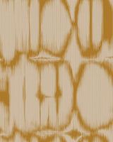 Golden ochre abstract ikat-inspired pattern with blurred organic circular forms