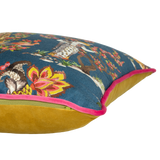 Decorative cushion with a persian pictorial pattern on a blue background