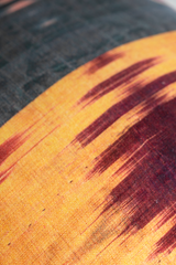 Close-up of a printed linen with a tribal pattern