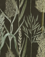 Riverside Flora Anthracite wallpaper: intricate floral and leaf motifs in anthracite, taupe, and cream on a dark, vintage-style background