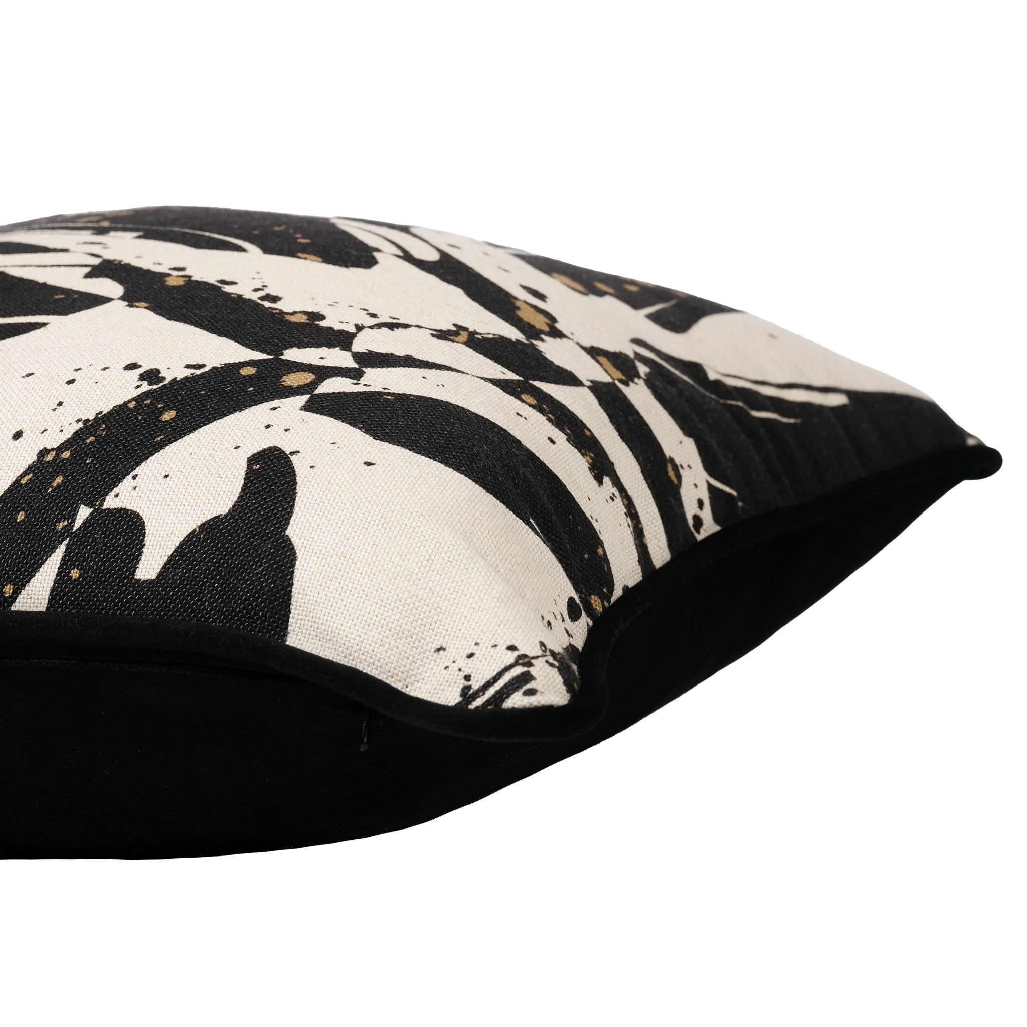 Decorative pillow with black and white abstract pattern on a white background
