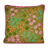 Floral cushion in bright pink, orange, green and chartreuse