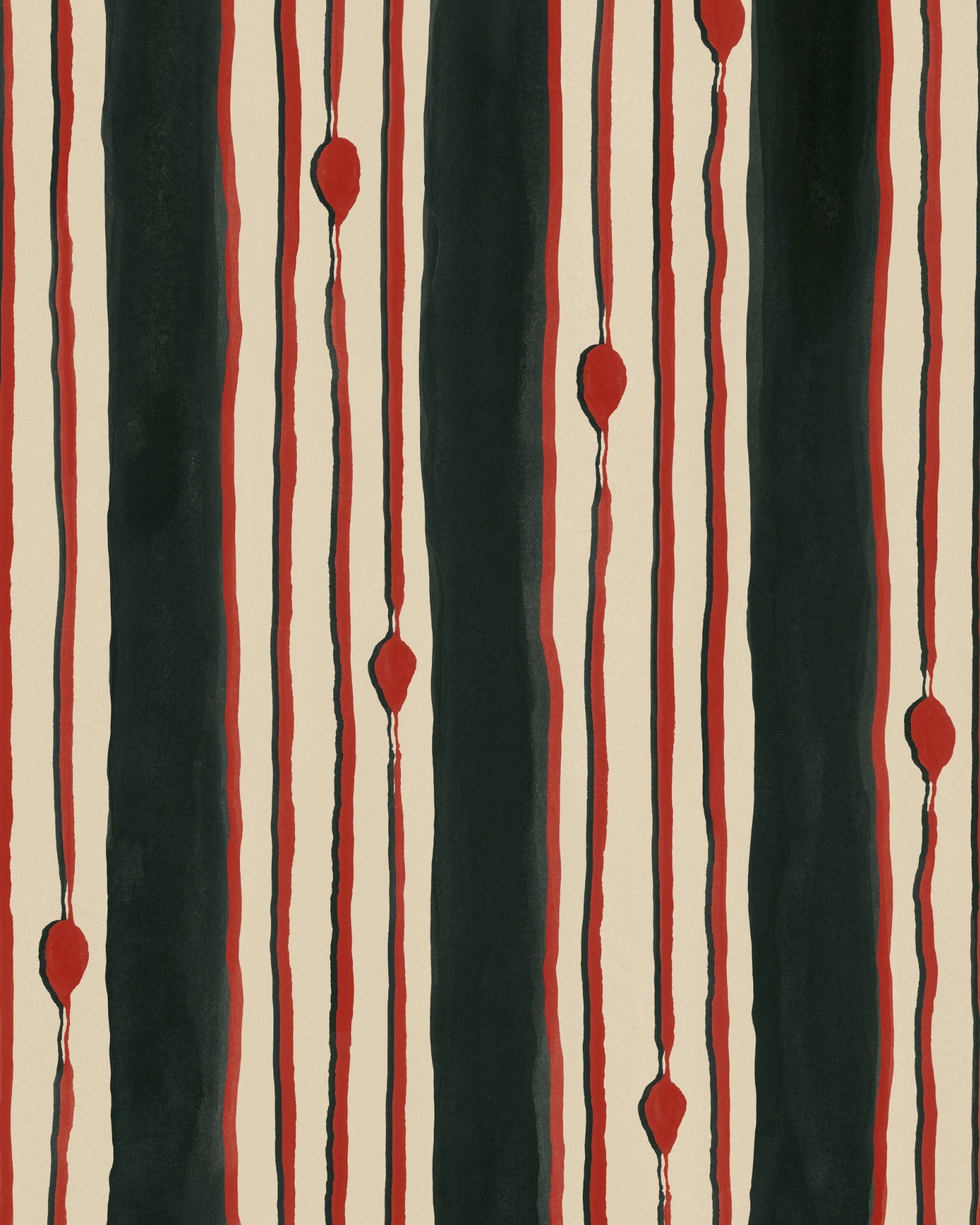 Charcoal and red vertical stripe design with balloon motifs on a dark background