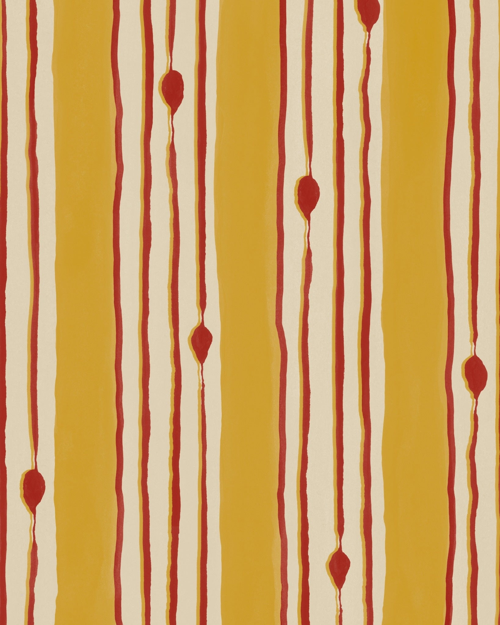 Golden yellow and red vertical stripe abstract pattern with balloon like shapes