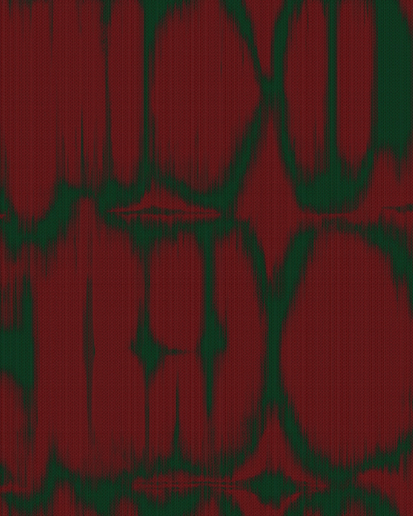 Burgundy and green abstract ikat-style textile design with bold blurred edges