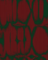 Burgundy and green abstract ikat-style textile design with bold blurred edges