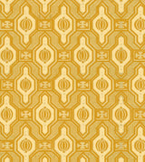 Vintage-style wallpaper featuring an intricate geometric pattern in warm golden yellow and cream tones
