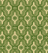 A vintage-inspired geometric wallpaper in deep green and cream. Features ornate symmetrical shapes for a bold, timeless aesthetic