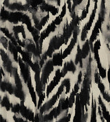 A dramatic black and white animal print wallpaper with a bold, abstract zebra-inspired pattern, featuring expressive brushstroke textures