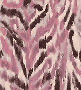 A striking animal print wallpaper in soft pink and deep brown tones, featuring a painterly, abstract zebra-inspired pattern