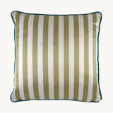 Photo of the green and white striped back of a cushion