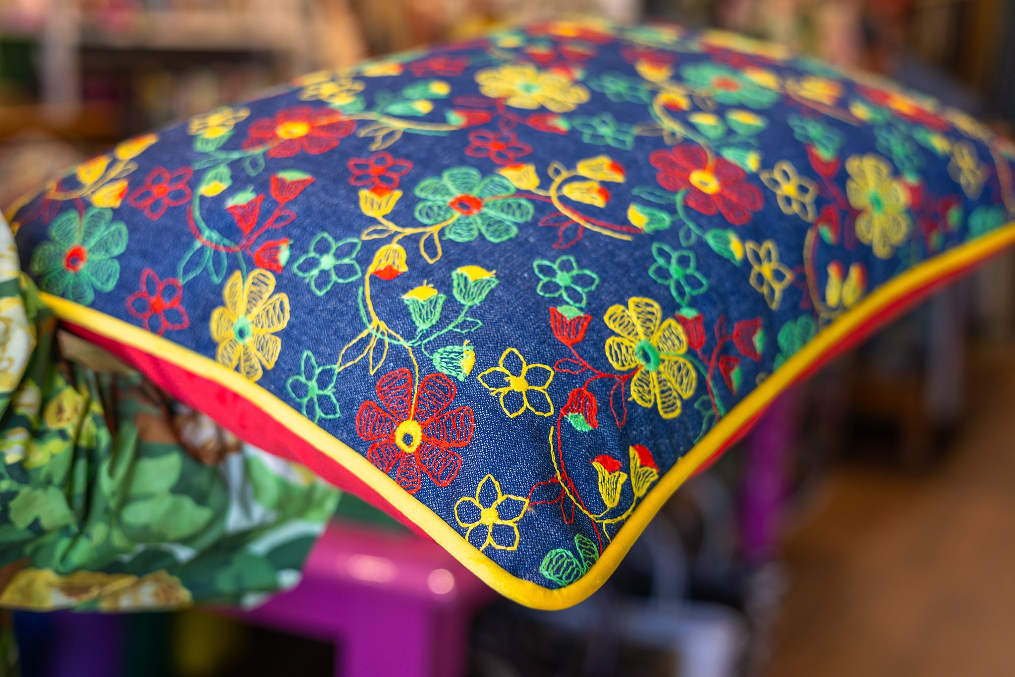 Vintage 1970's Embroidered Cushion