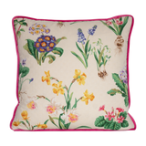 Floral cushion with a cream background and old English flowers