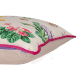 Floral cushion with a cream background and old English flowers