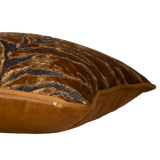 Decorative cushion with a large scale tiger stripe in bronze velvet