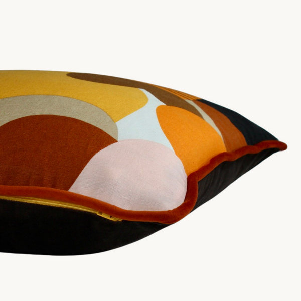 Side shot of a cushion in an abstract geometric design by Marimekko