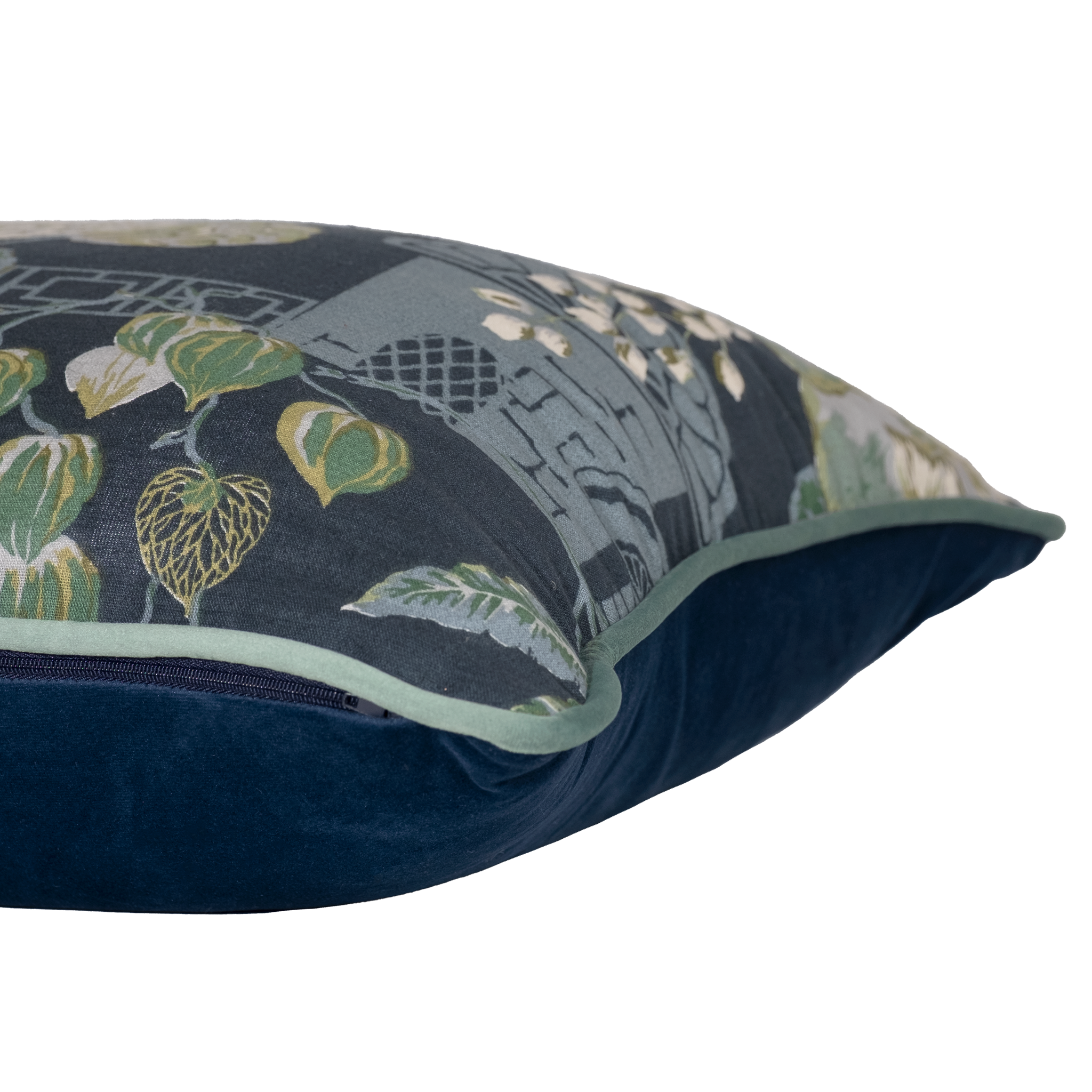 Decorative pillow with floral pattern on a blue background