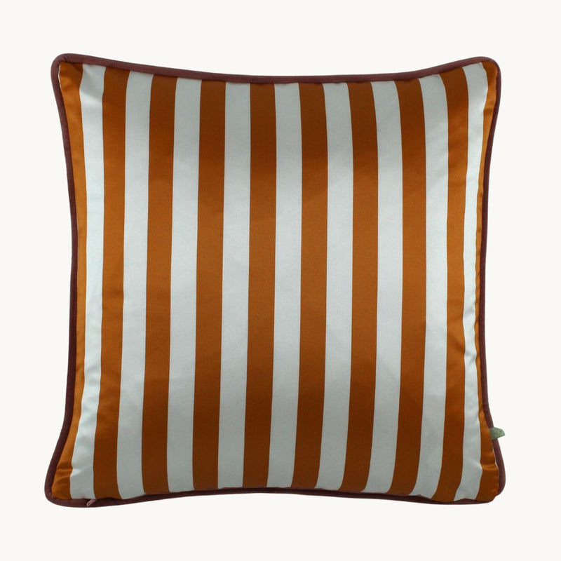 Photo of the orange striped back of a cushion