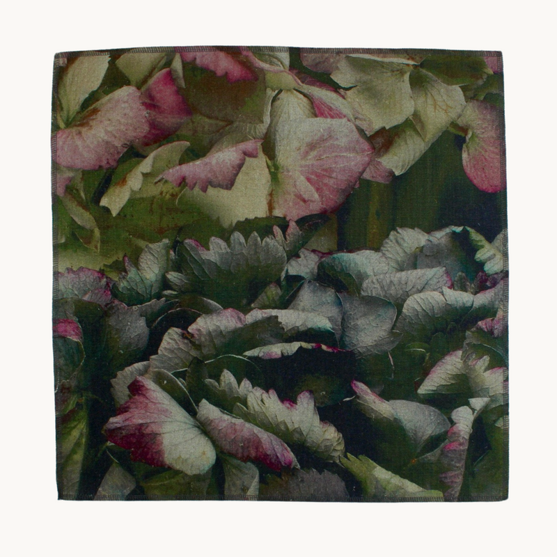 Photo of a cushion front with large scale extremely close up hydrangeas