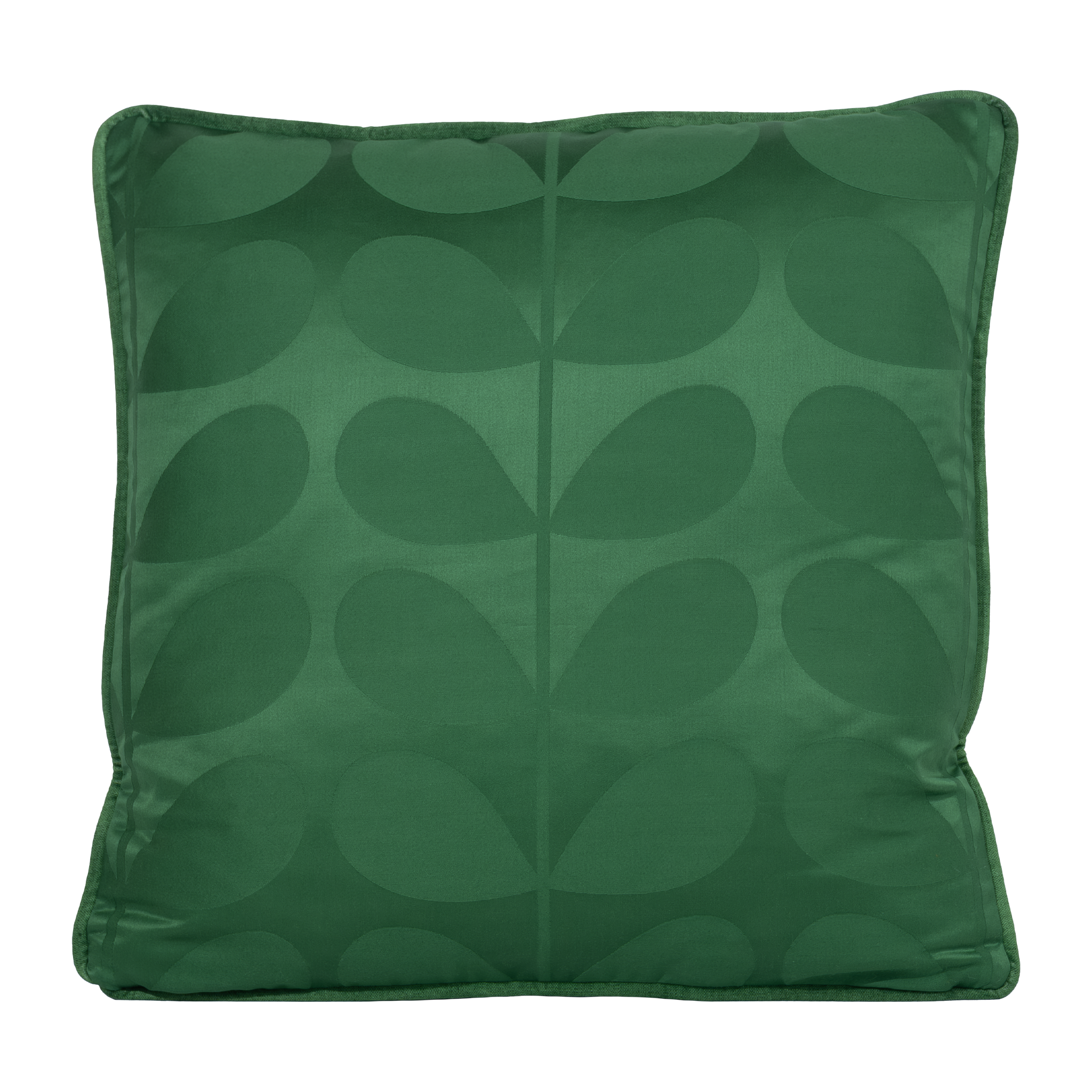 Emerald green cushion with a linear leaf mid-century pattern