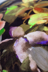 Close-up of a colorful velvet with floral patterns