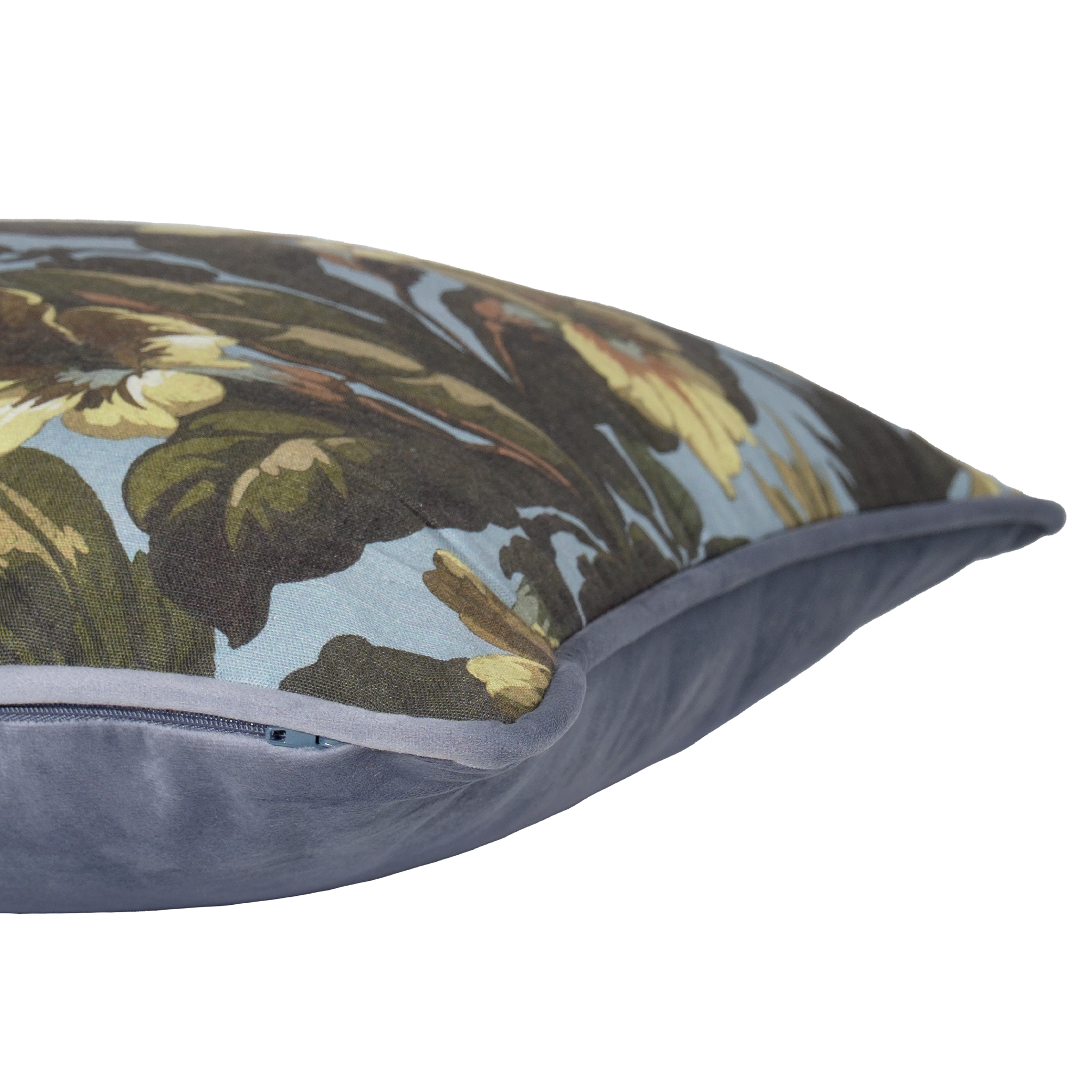 Decorative cushion with floral pattern on a light blue background