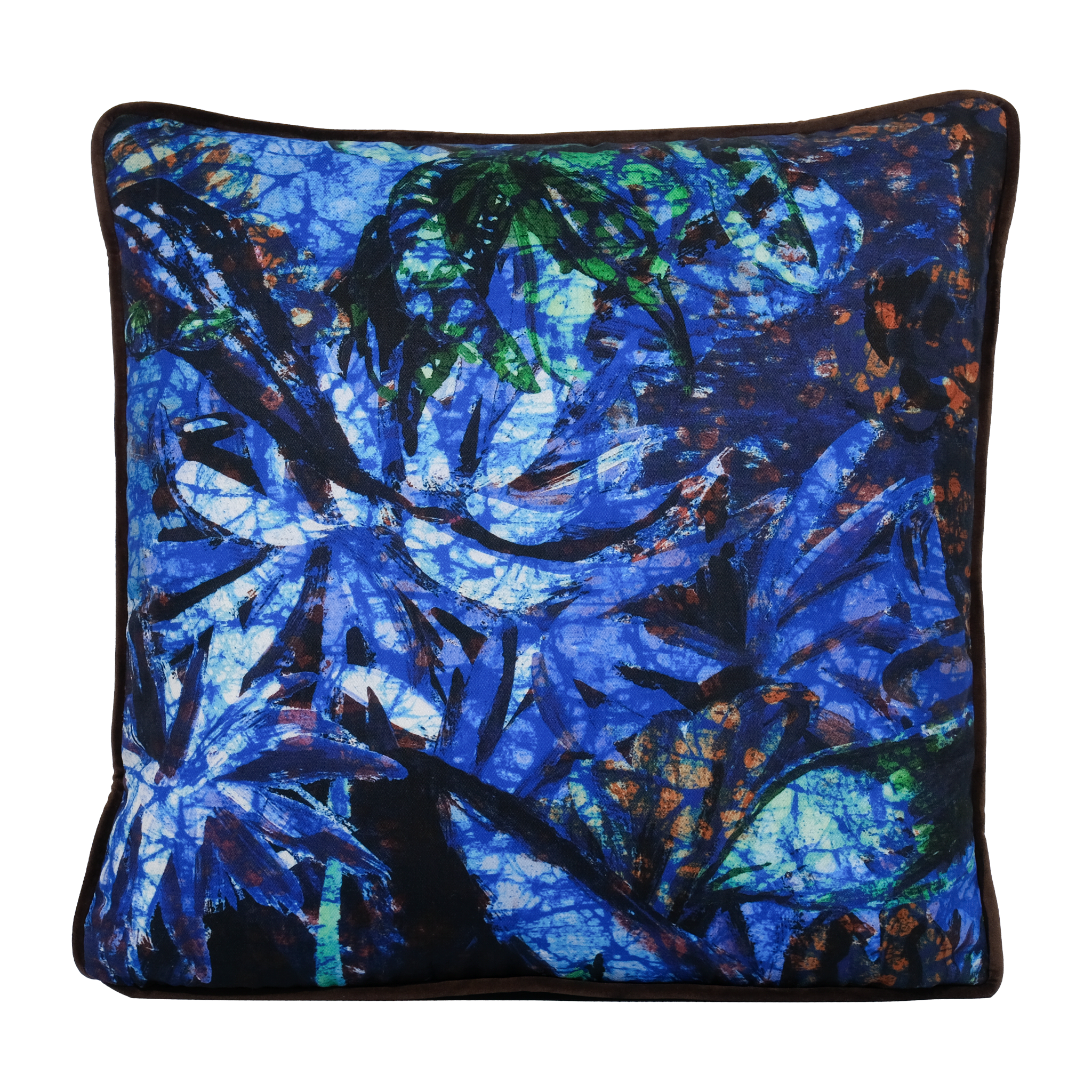 Decorative pillow with blue and green batik pattern