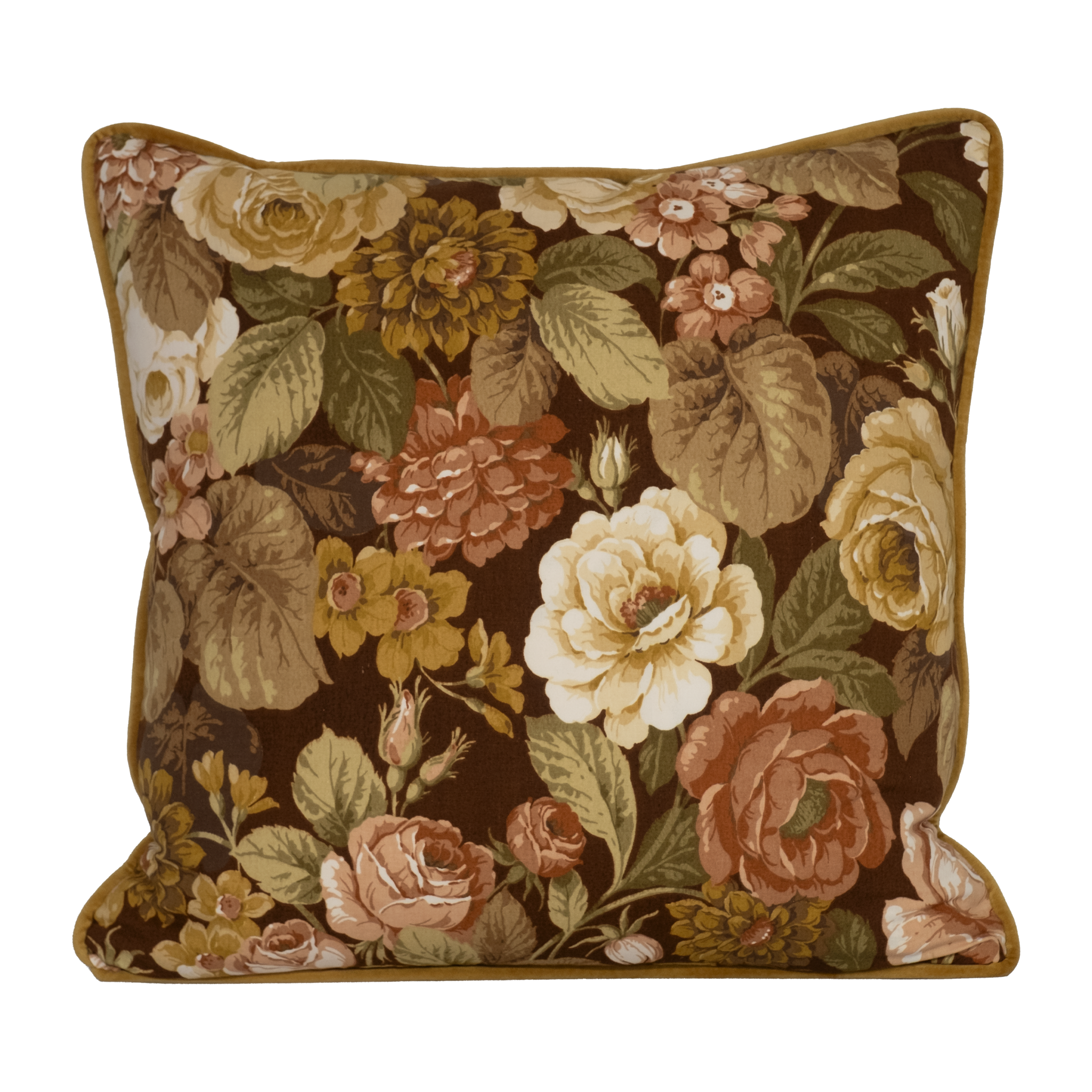 Floral cushion made from a vintage floral in autumn colours