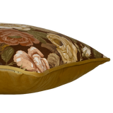 Side shot of a floral cushion made from a vintage floral in autumn colours