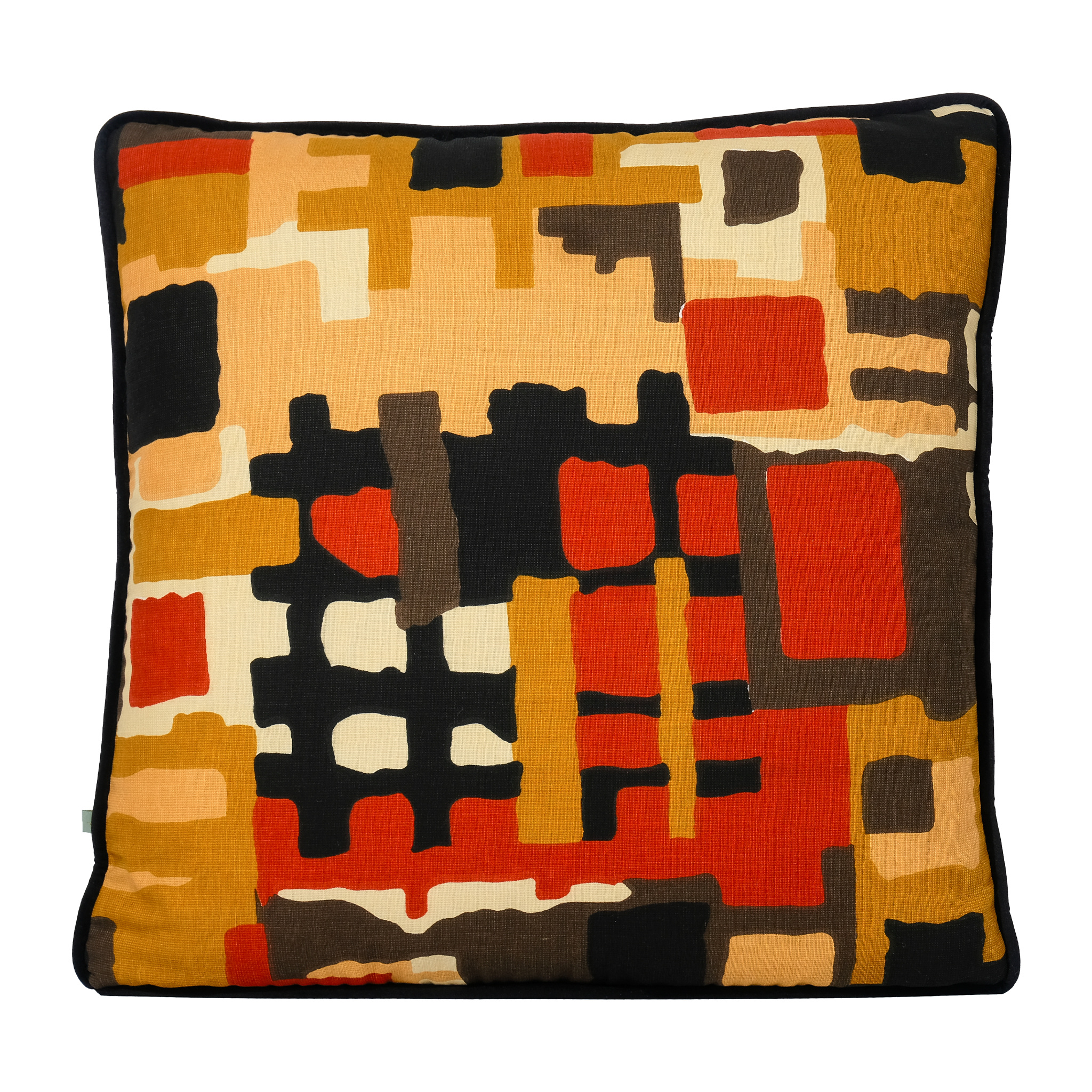 Cushion with a mid century modern abstract geometric pattern