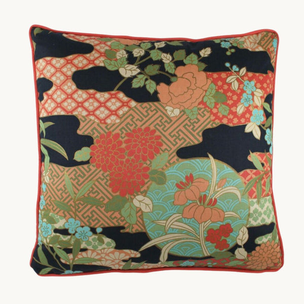 photo of a cushion with an oriental floral  style