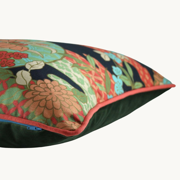 Side shot of a cushion with an oriental floral style
