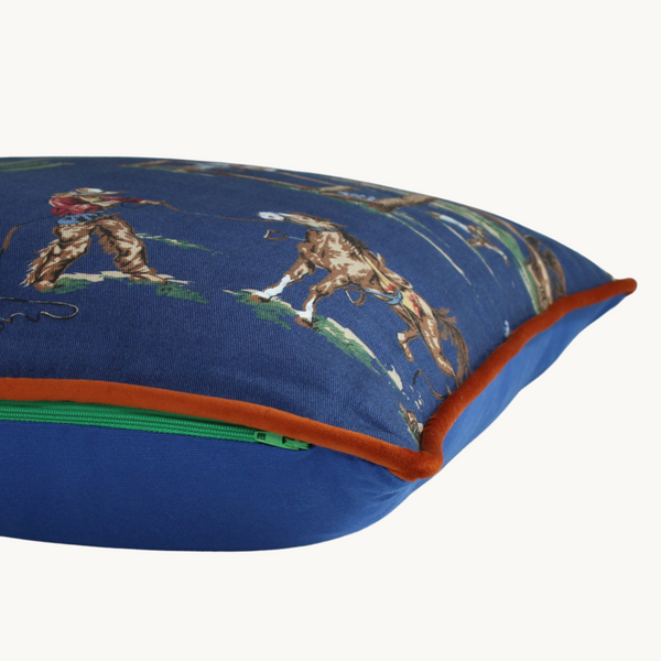 Side shot of a cushion with cowboy scenes