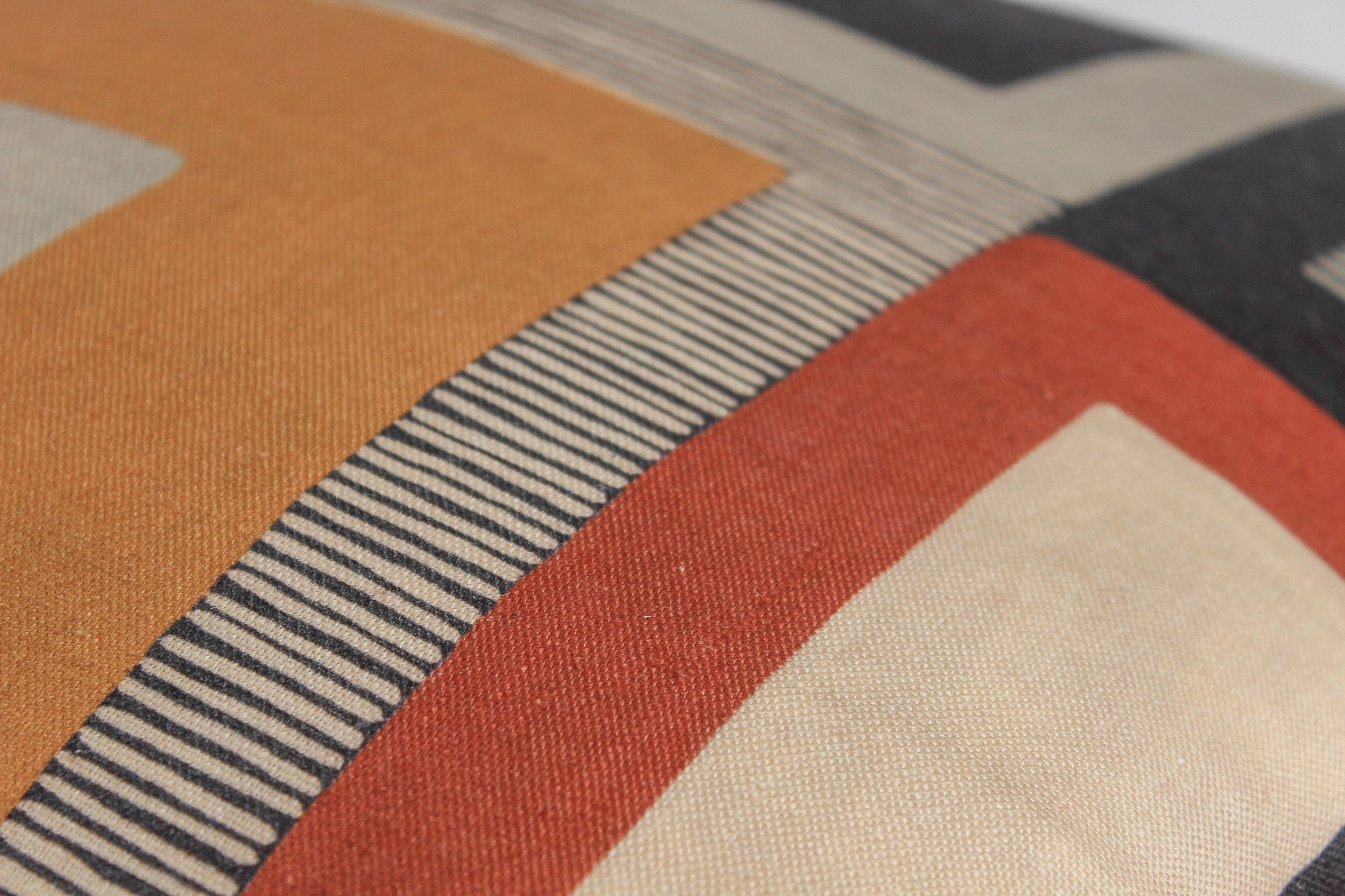 Close up of a printed linen with a geometric design